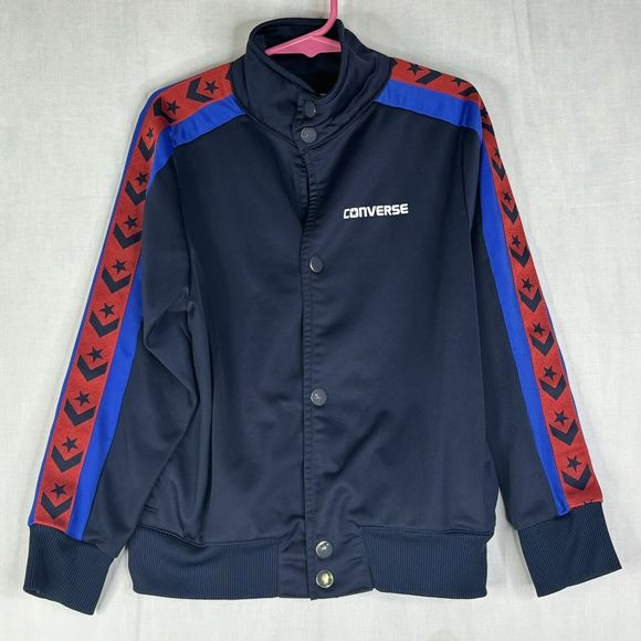 Converse Jacket Boys 7 Heritage Snap Front‎ Warmup Bomber Navy 968017 695 - Picture 1 of 11